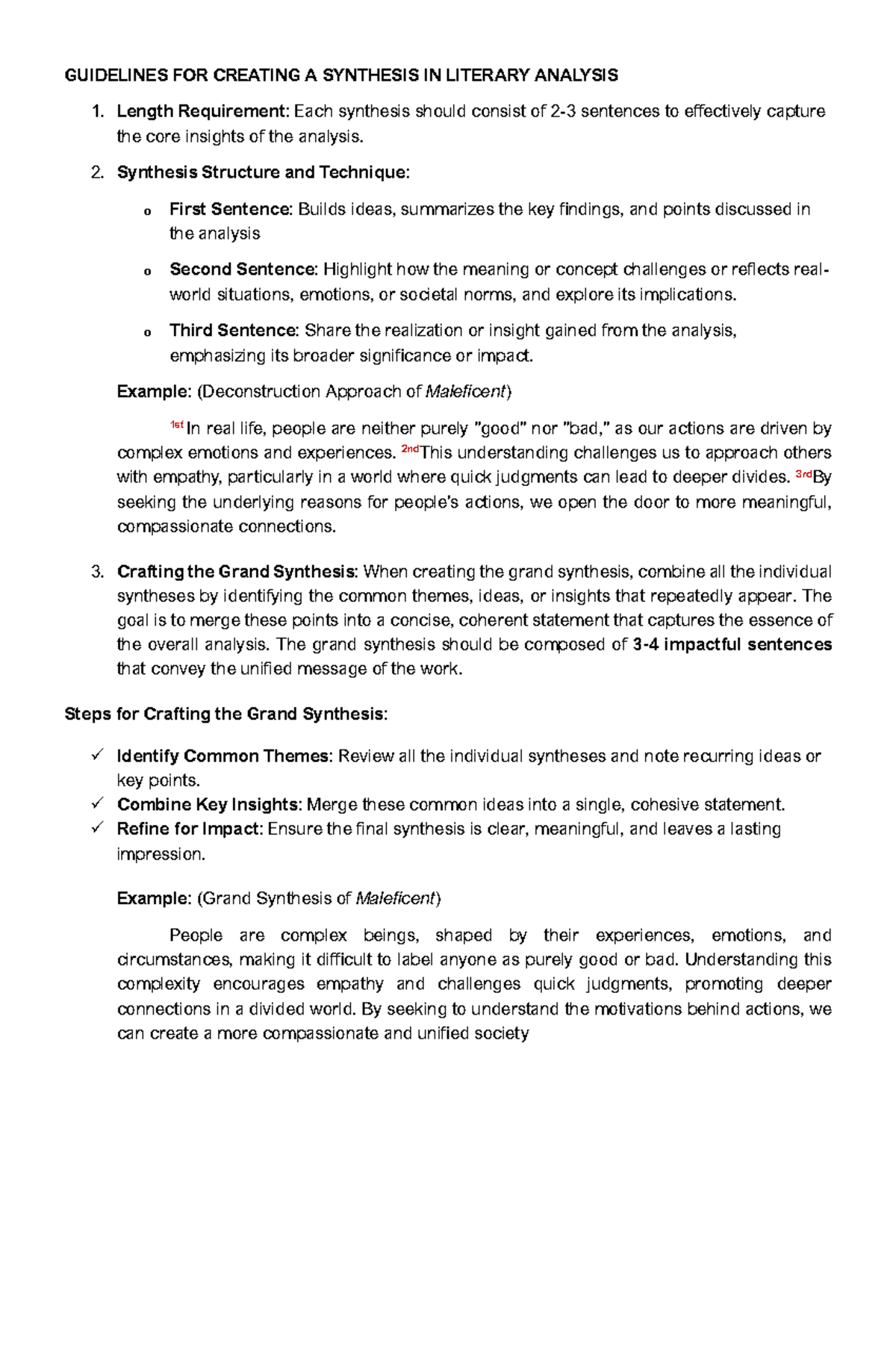 LIT101: Synthesis Guidelines for Effective Literary Analysis - Studocu
