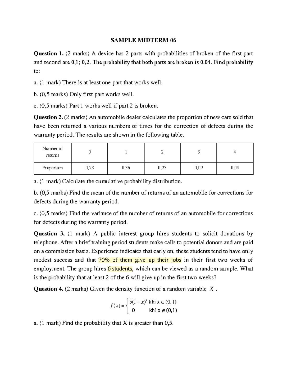 SAMPLE MIDTERM 06: Probability and Statistics Questions and Solutions ...