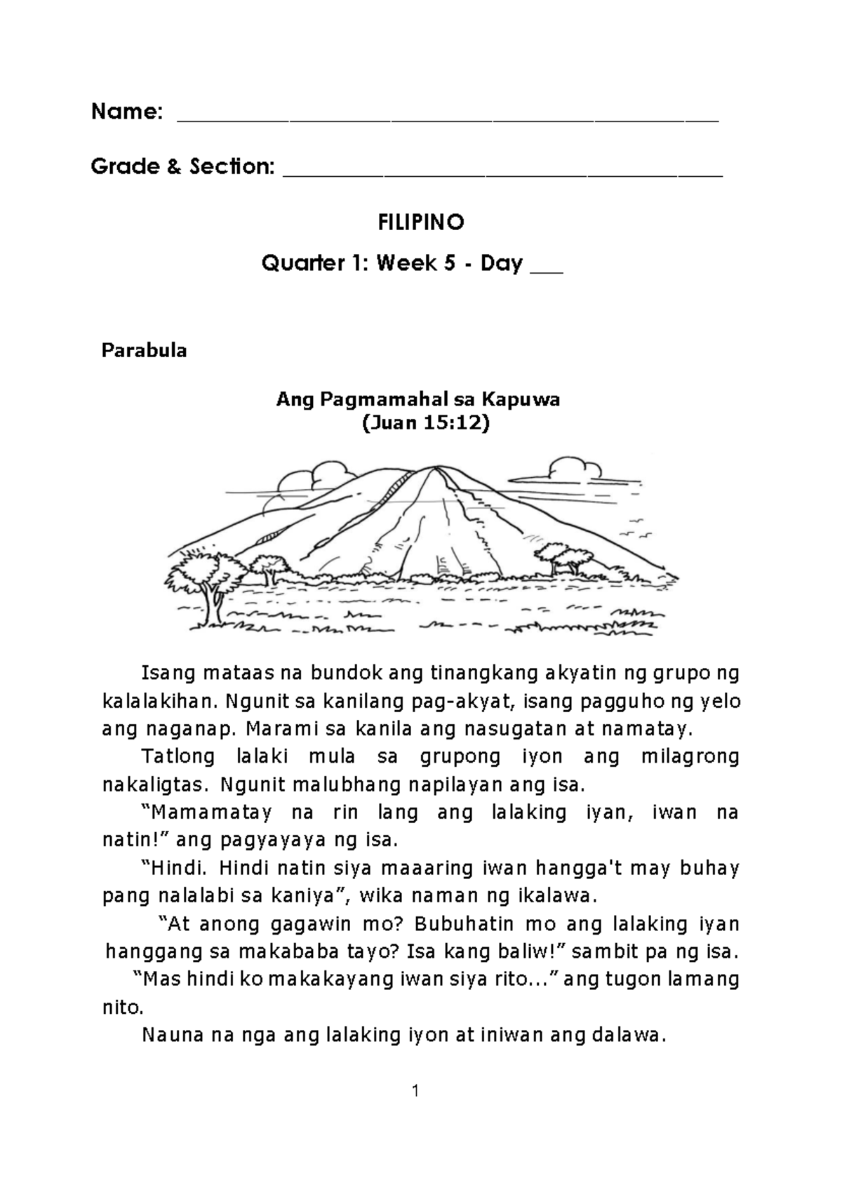 LAS - Filipino Quarter 1 Week 5 Learning Activity Sheet on Parabula ...