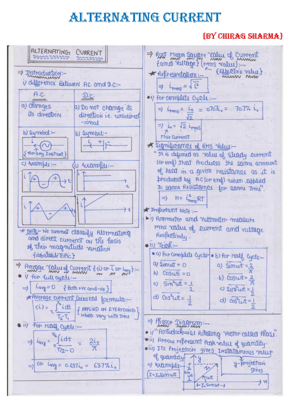 AC - Root Mean Square Value and Key Concepts Explained - Studocu