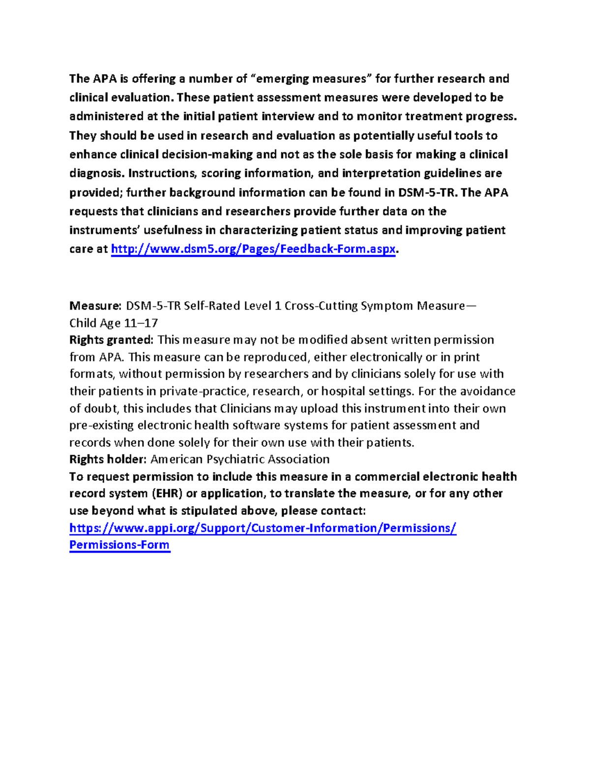 APA-DSM5TR Level 1 Measure for Child Age 11-17 Assessment - Studocu