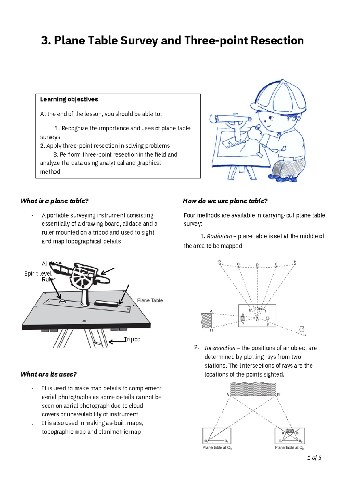 Plane Table Survey & Three-Point Resection Overview (ENG 201) - Studocu