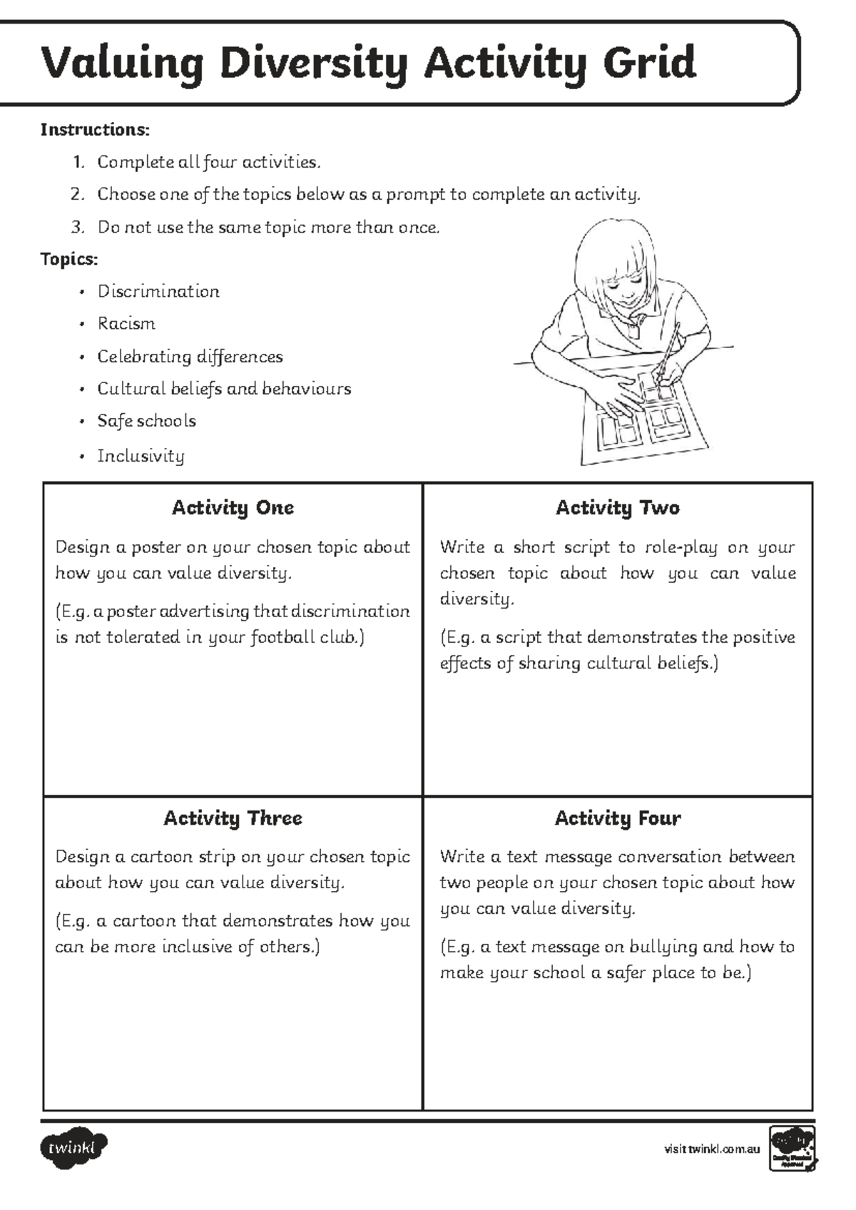 Valuing Diversity Activity Grid Worksheet - English - Studocu
