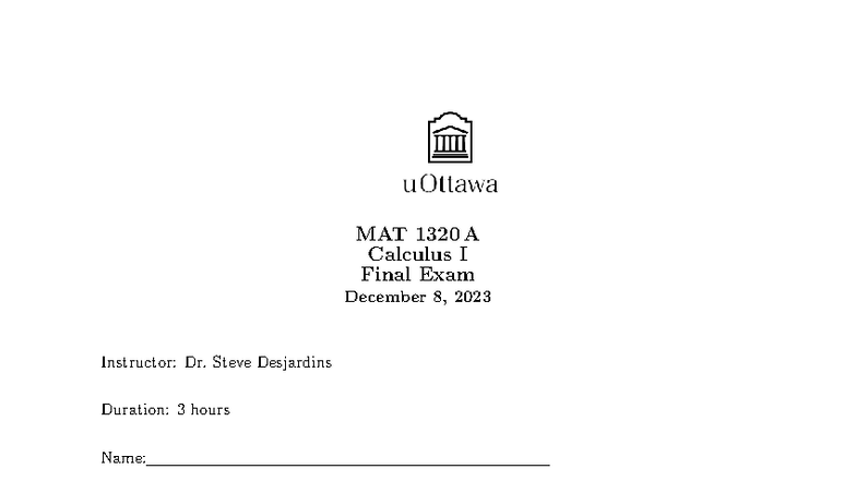 MAT 1320 A Calculus I Final Exam Review - December 2023 - Studocu