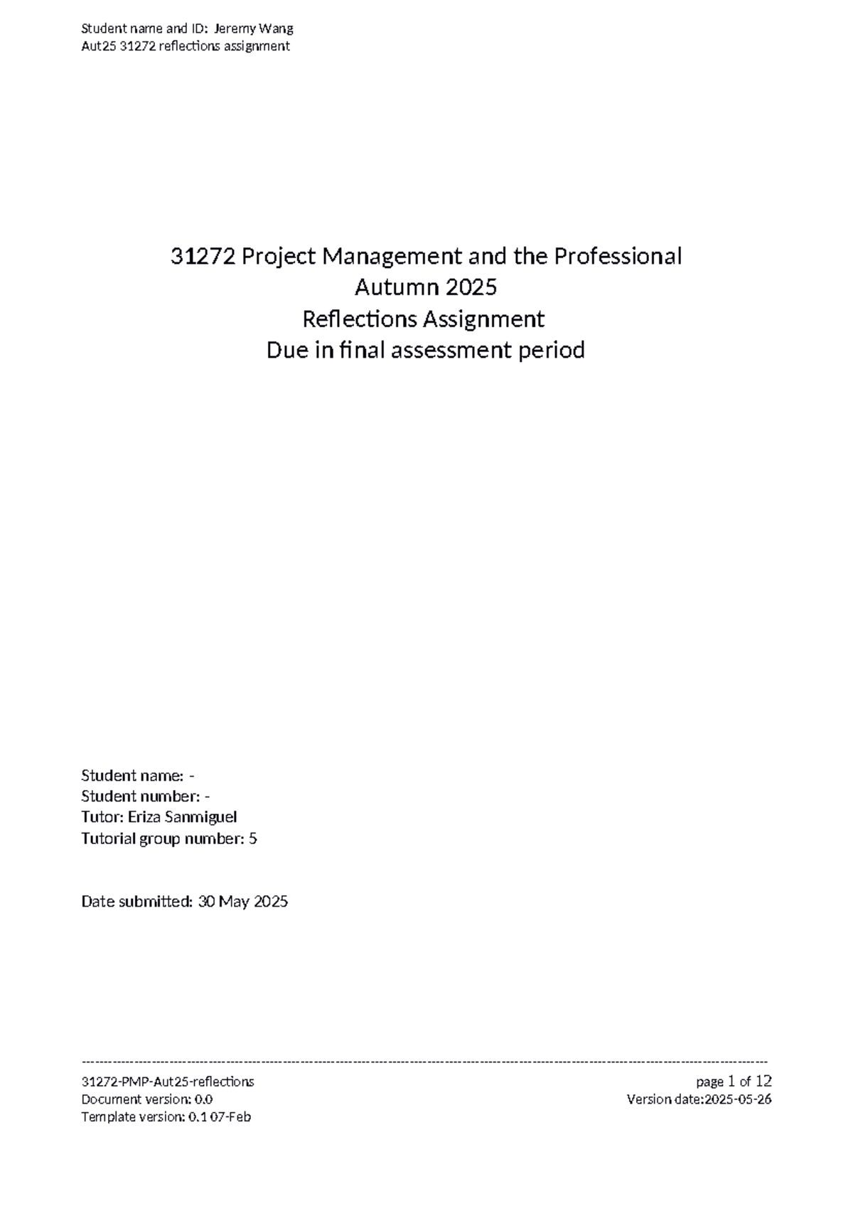 Aut25 31272 Reflections Assignment on Project Management Insights - Studocu
