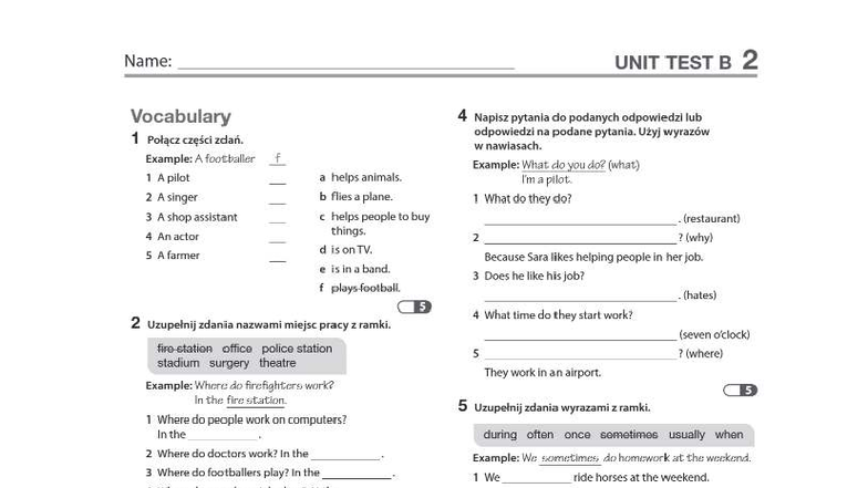 Angielski Sprawdzian UNIT 2: Vocabulary & Grammar Exercises KL 5 - Studocu