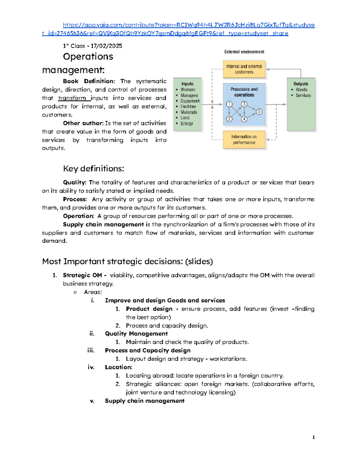 Operations Management: Key Concepts and Definitions for Primer ...