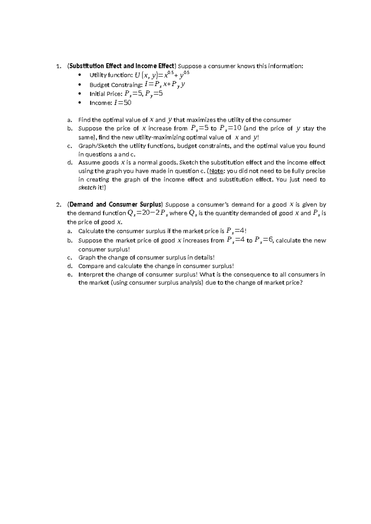 Assignment 101: Utility Maximization & Consumer Surplus Analysis - Studocu