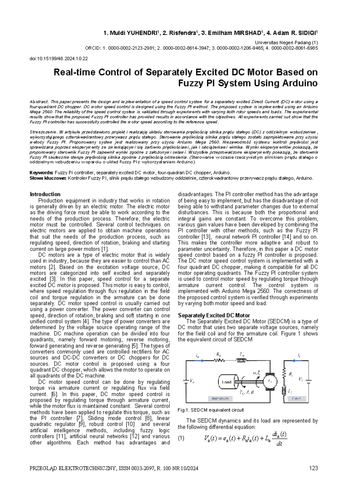 Control of Separately Excited DC Motor Using Fuzzy PI System with ...