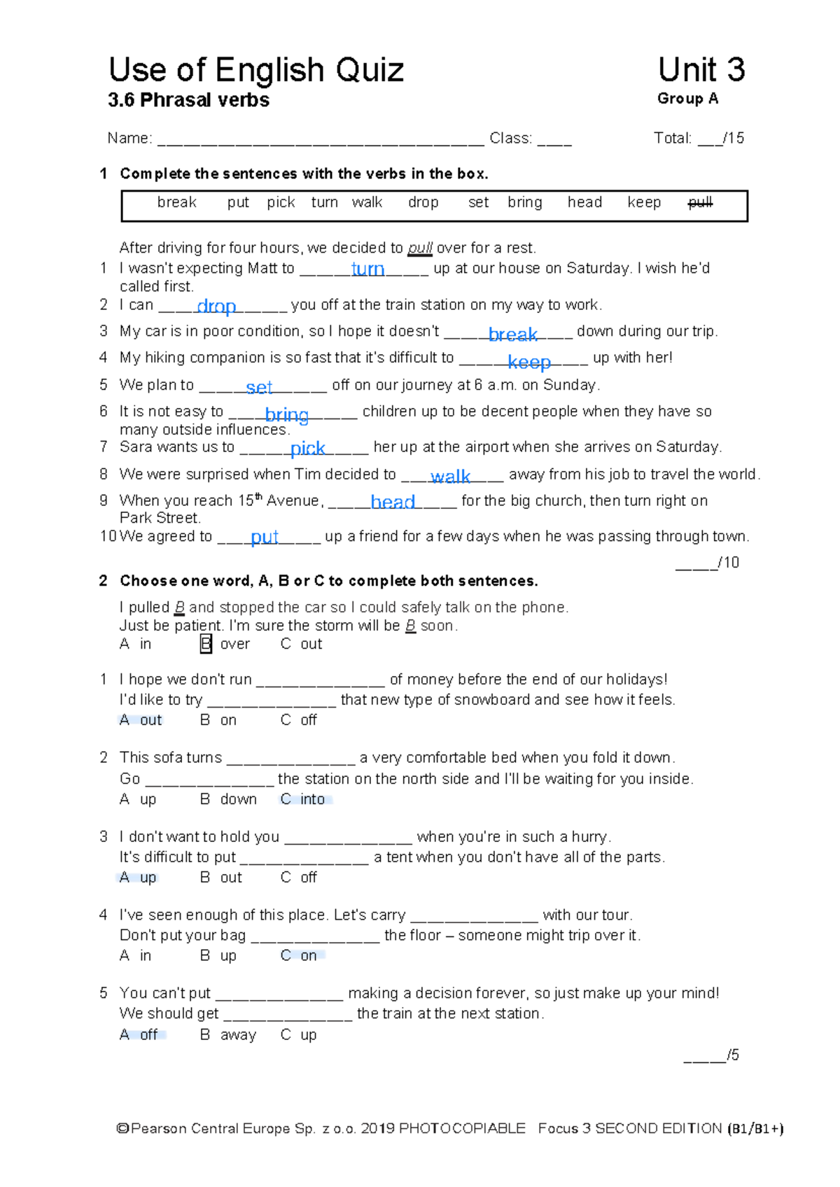 Use of English Quiz Unit 3: Phrasal Verbs Practice - Studocu