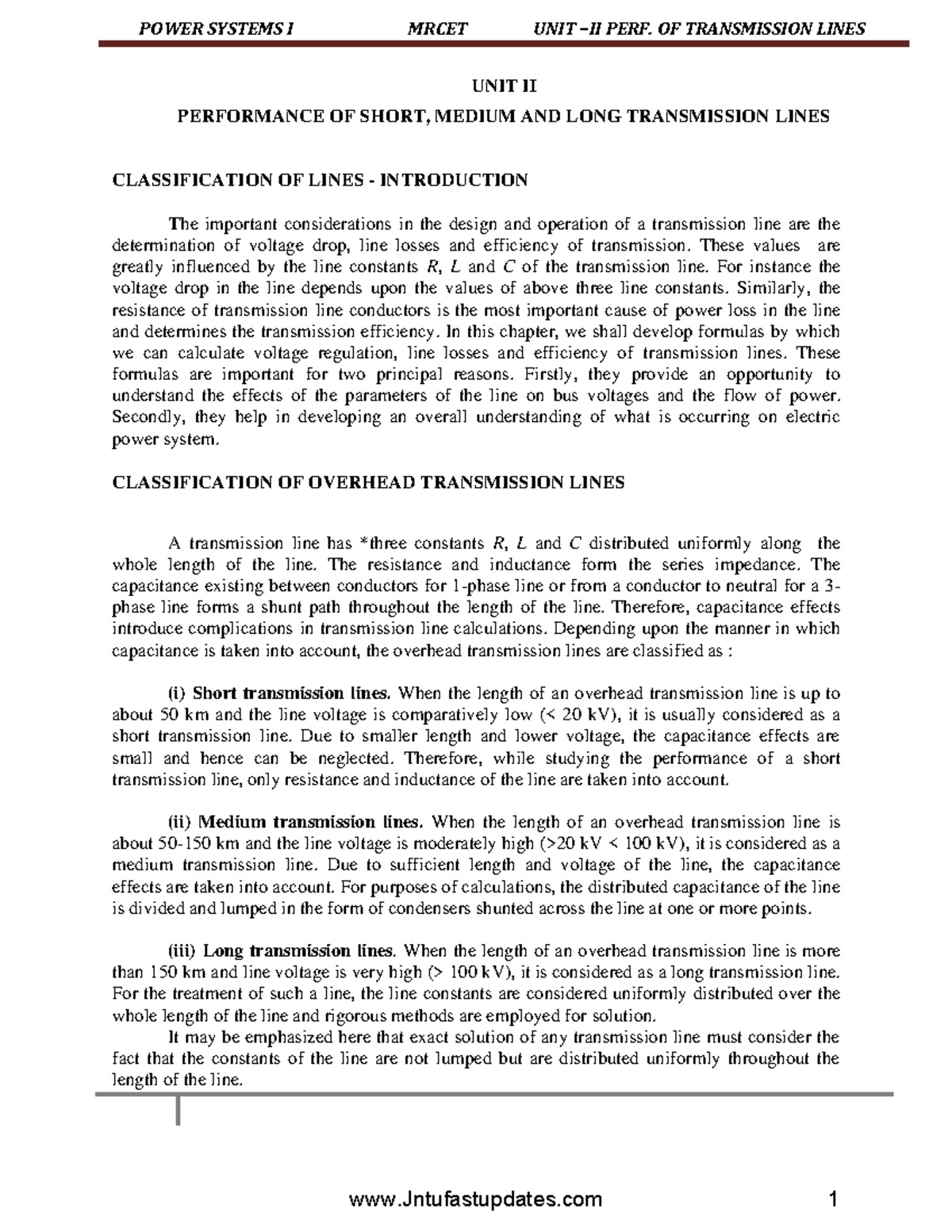 PS-2 R19 - UNIT-2 - Performance of Transmission Lines - Studocu