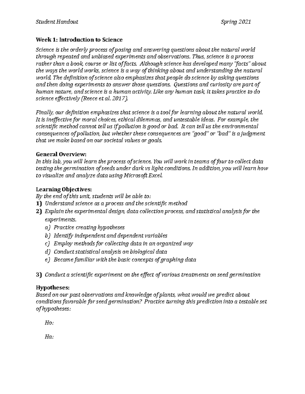 Week 1: Introduction to Science Lab - SP21 Handout - Studocu