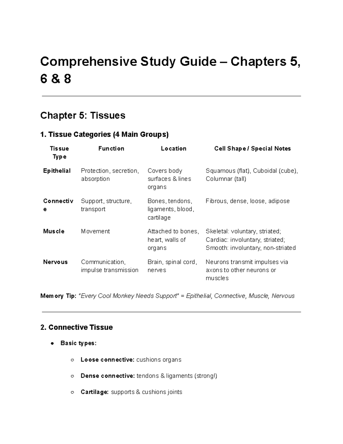 A&P Week 2 Study Guide: Tissues, Integumentary & Skeletal Systems - Studocu