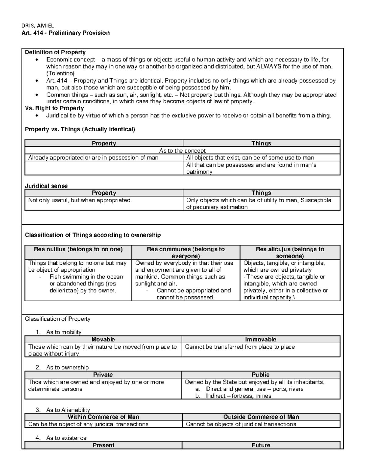 Classification of Property: Art. 414-426 Overview (CIVIL CODE) - Studocu