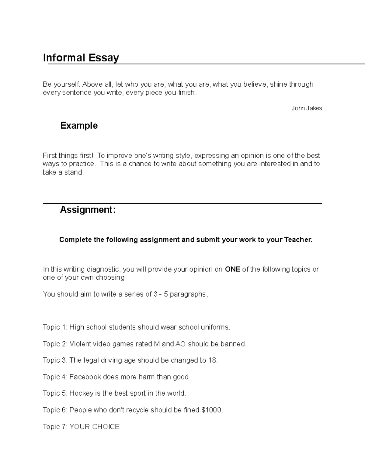 Informal Essay Guidelines: Writing Your Opinion (ENG101) - Studocu