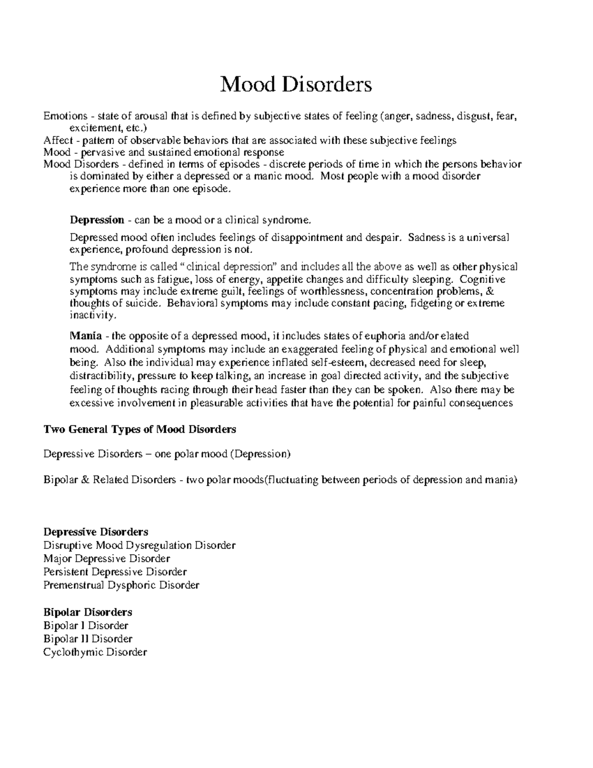 Mood Disorders Overview: Clinical Depressive & Bipolar Disorders ...