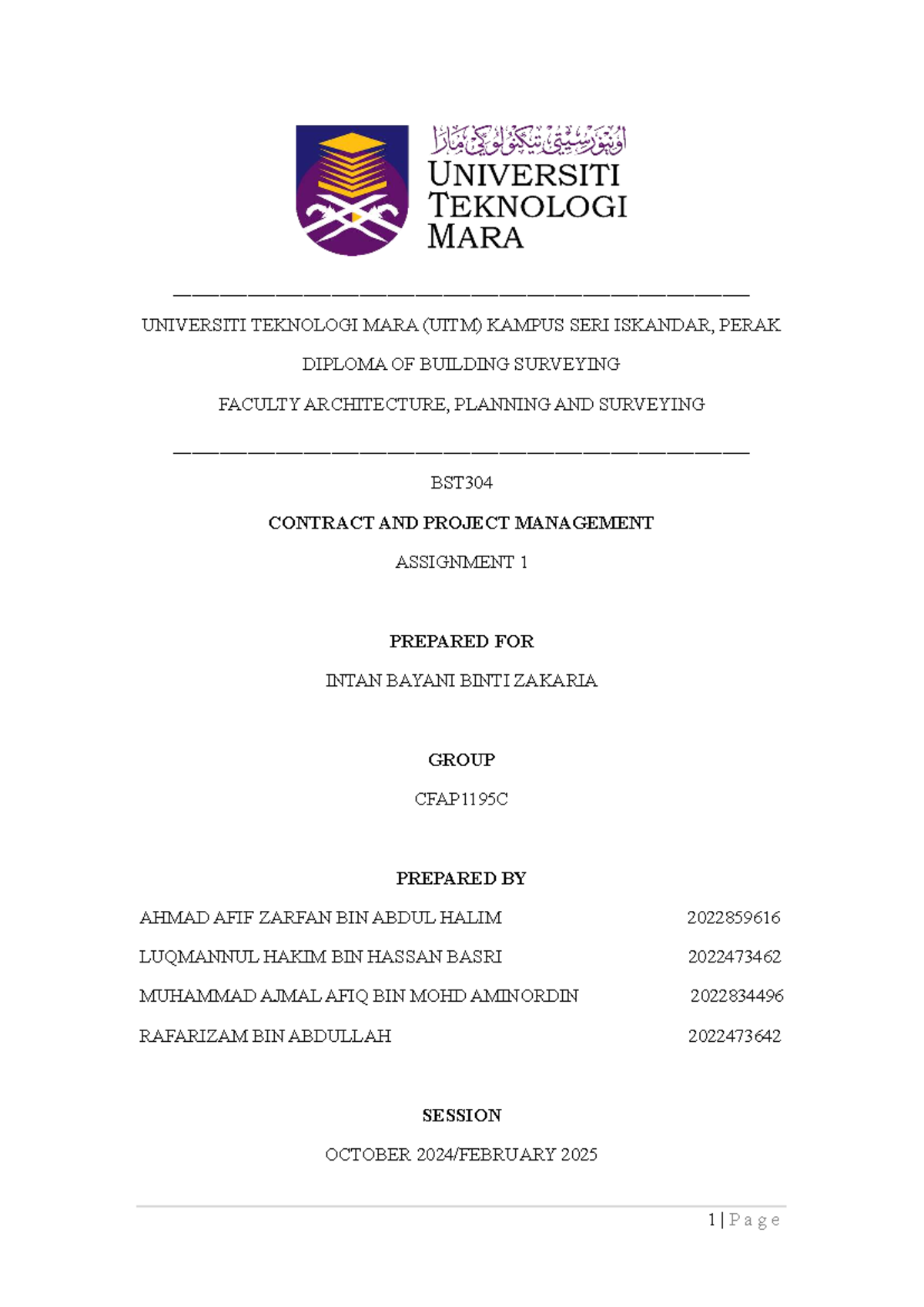 BST304 Contract and Project Management Assignment 1 Report - Studocu