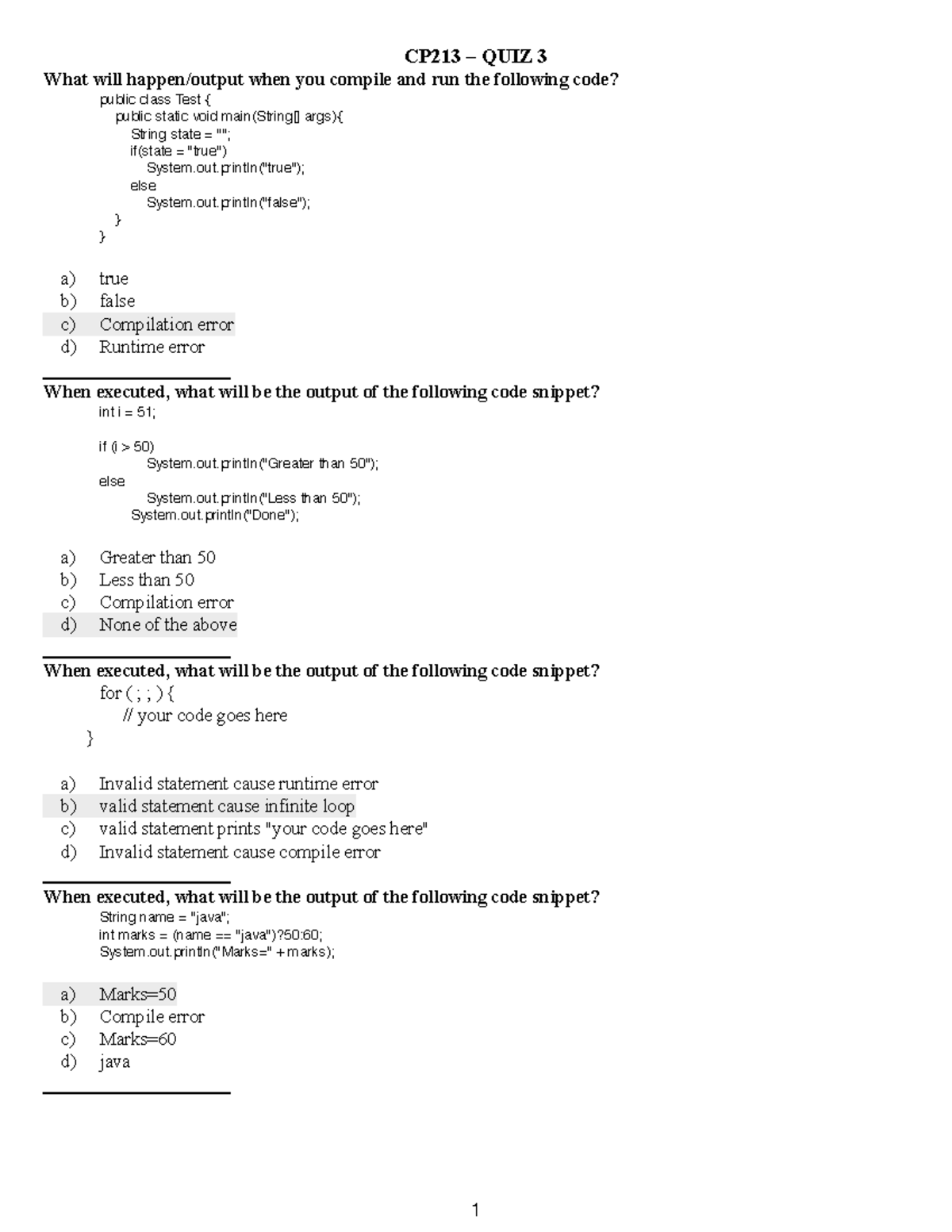 CP213 Quiz 3 - Code Output and Behavior Analysis - Studocu