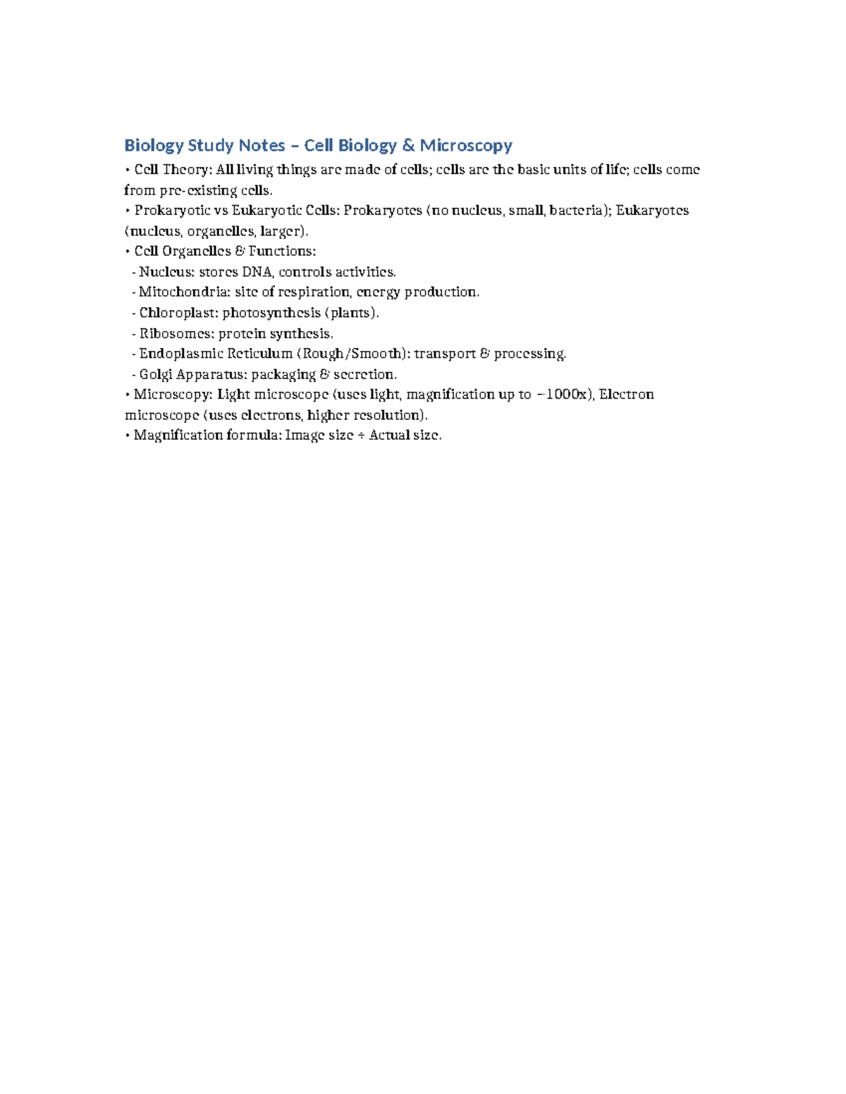 Bio Study Notes Cell Biology - Biology Study Notes – Cell Biology ...