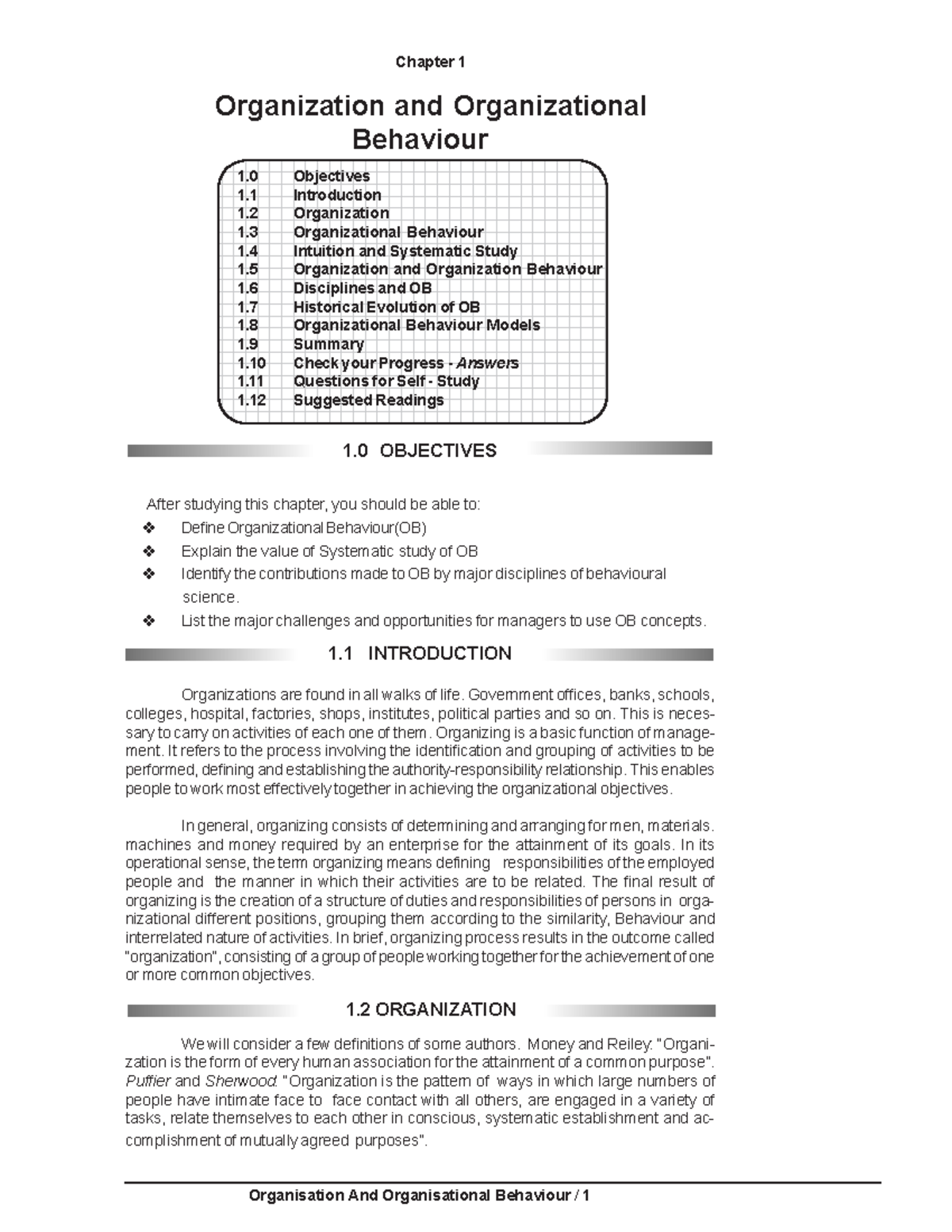 OB - Notes for organizational Behaviour - Chapter 1 Organization and ...