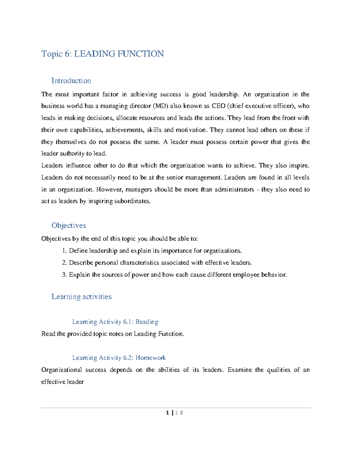 Topic 6: The Art of Leadership in Organizations - Studocu