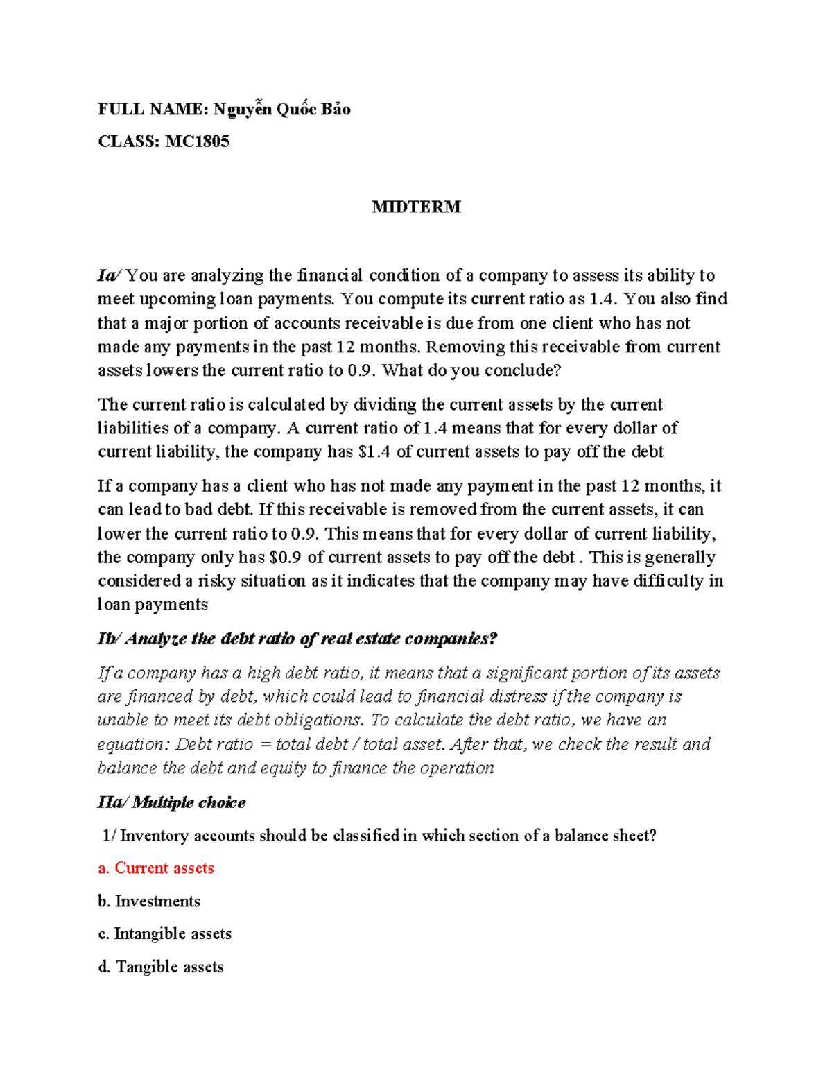 Midterm Exam Review - ACC101 Financial Analysis Insights - Studocu
