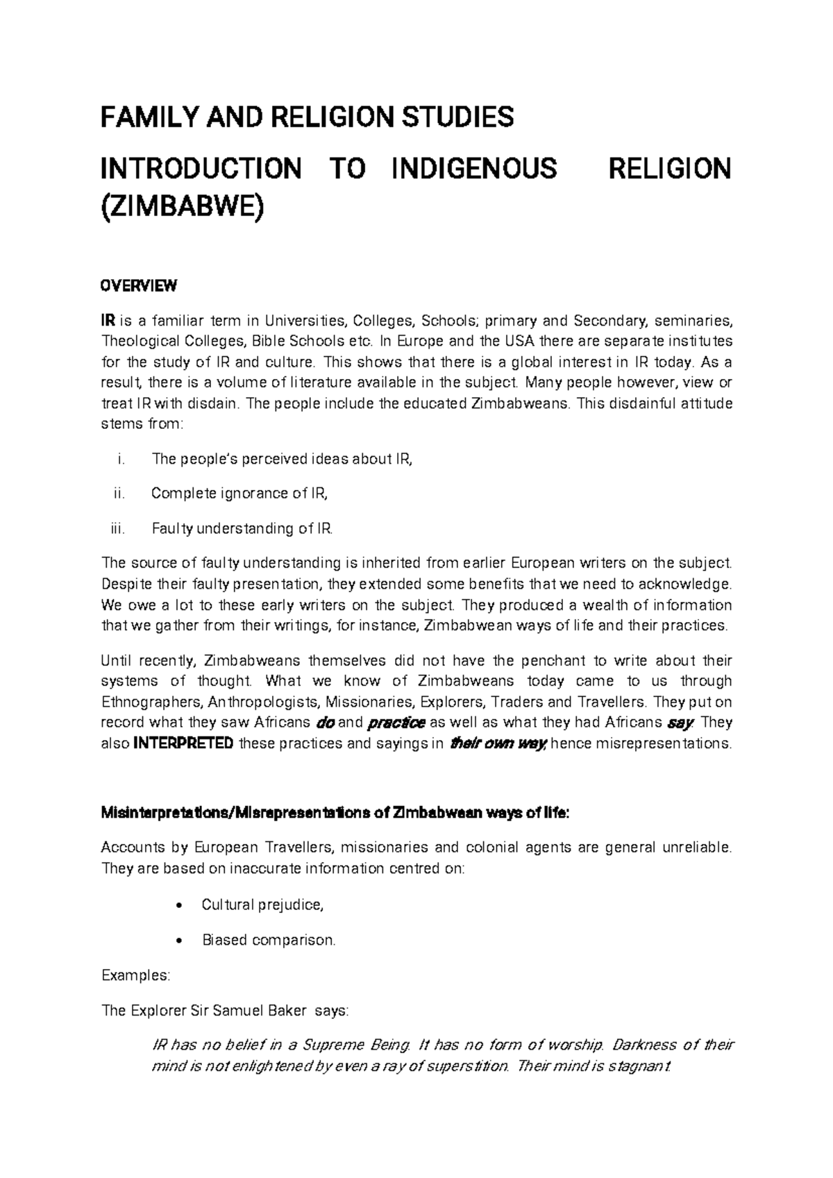 Divinity Notes - It's good - FAMILYANDRELIGIONSTUDIES INTRODUCTION TO ...