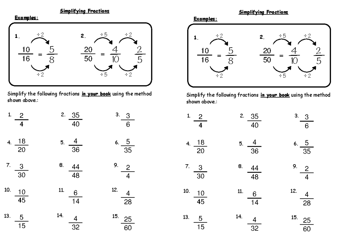 Joshua Keehne - support worksheet - Examples: Simplifying Fractions ...