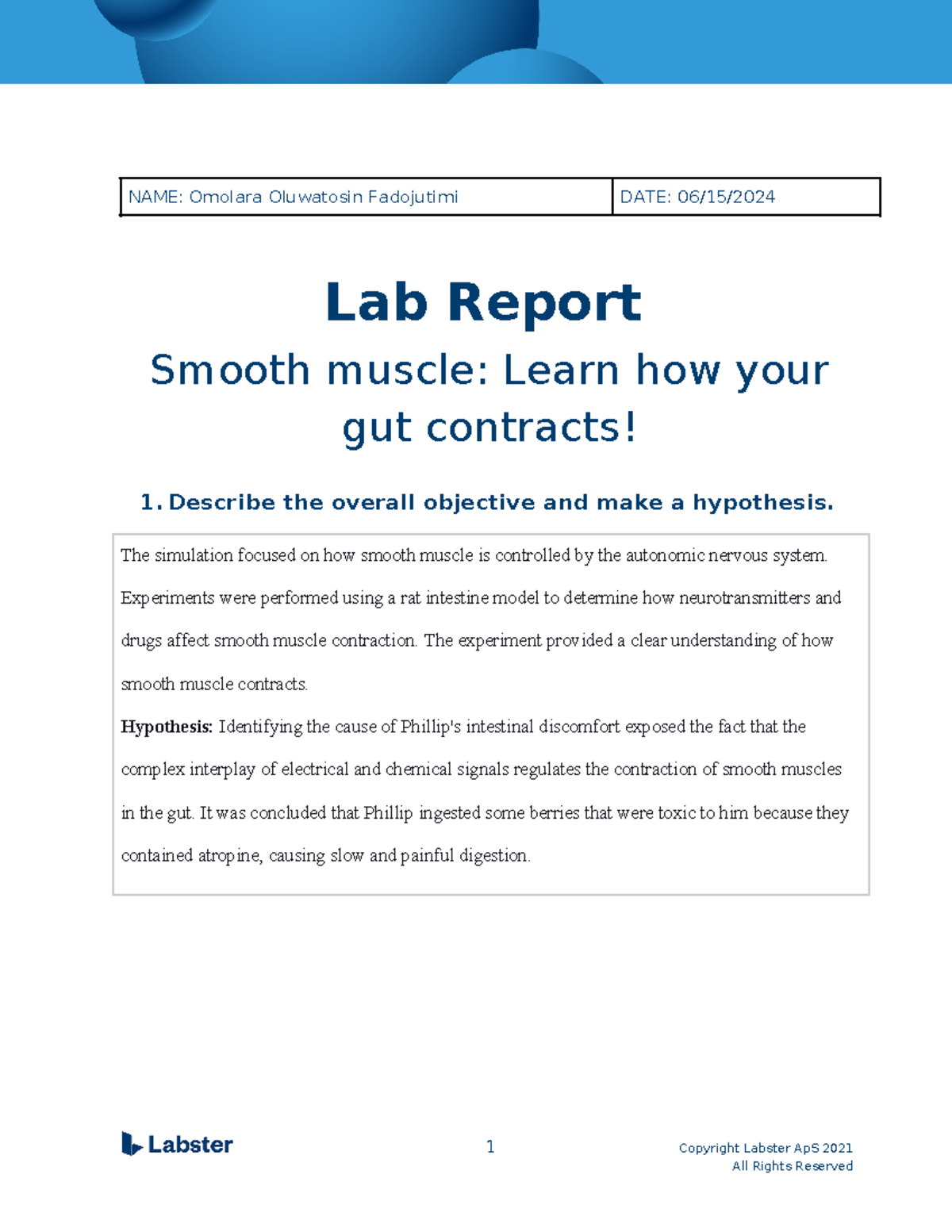 Lab Report: Smooth Muscle Contraction in the Gut - Experiment Findings ...