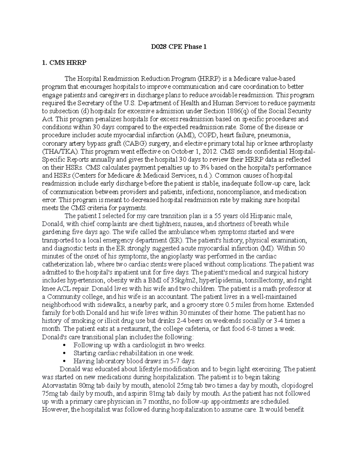 D028 CPE Phase 1 - Hospital Readmission Reduction Program Analysis ...