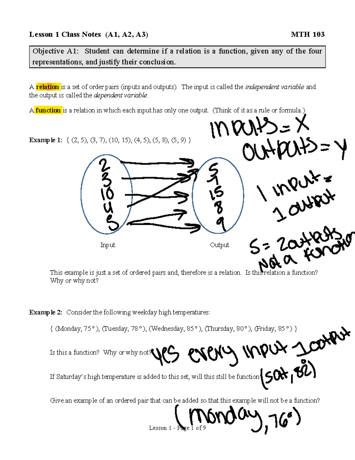 lecture notes for math 103 - Lesson 1 Class Notes (A1, A2, A3) MTH 103 ...