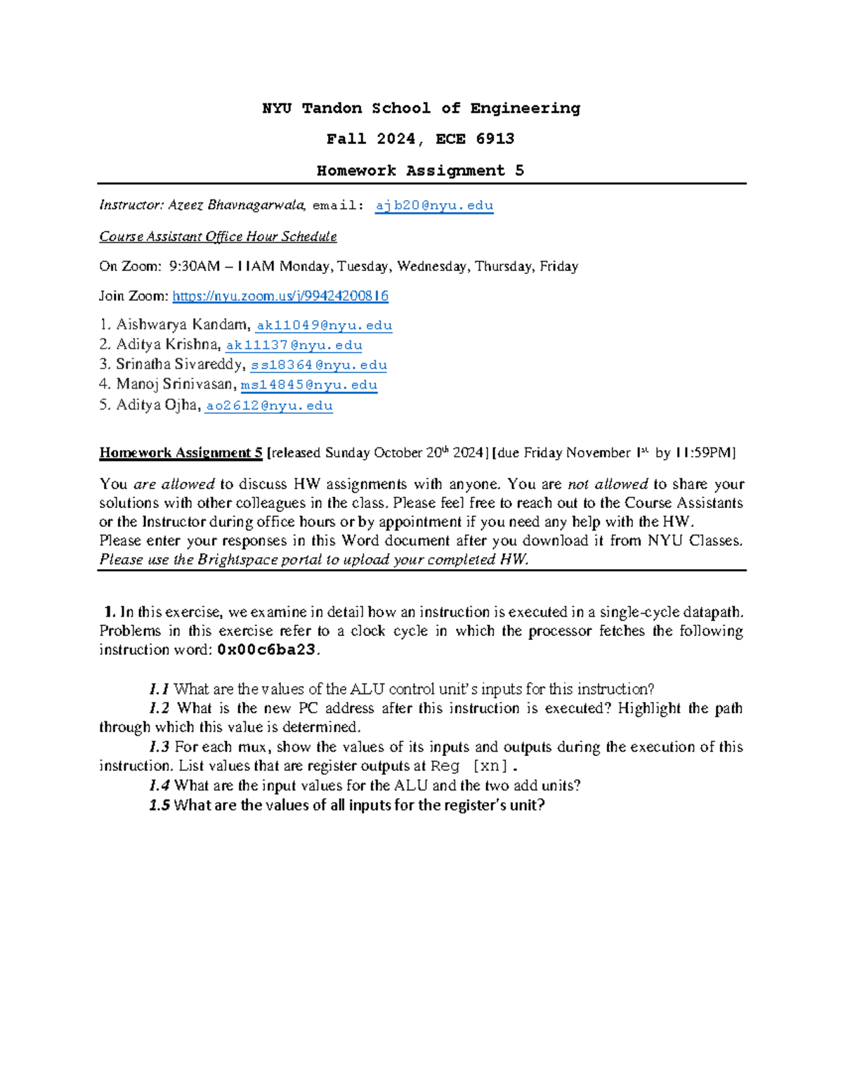HW 5 ECE 69131 - HW 05 - NYU Tandon School of Engineering Fall 2024 ...