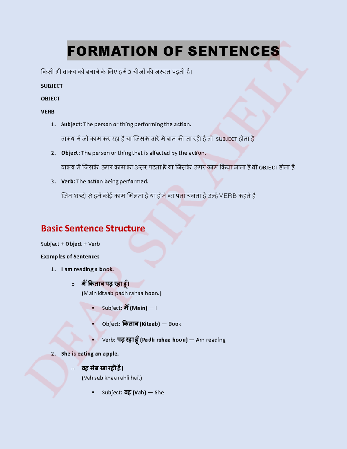 1734697336839 - Formation OF Sentences 1 - FORMATION OF SENTENCES किसी ...