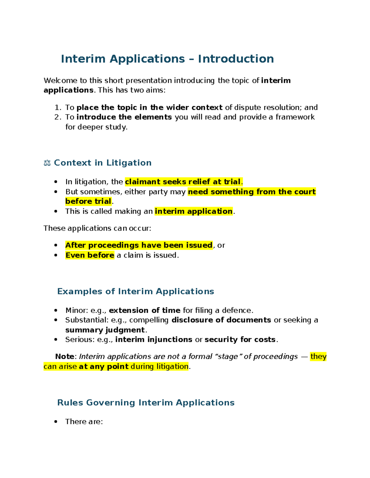 Interim Applications in Civil Litigation: An Introductory Workshop ...