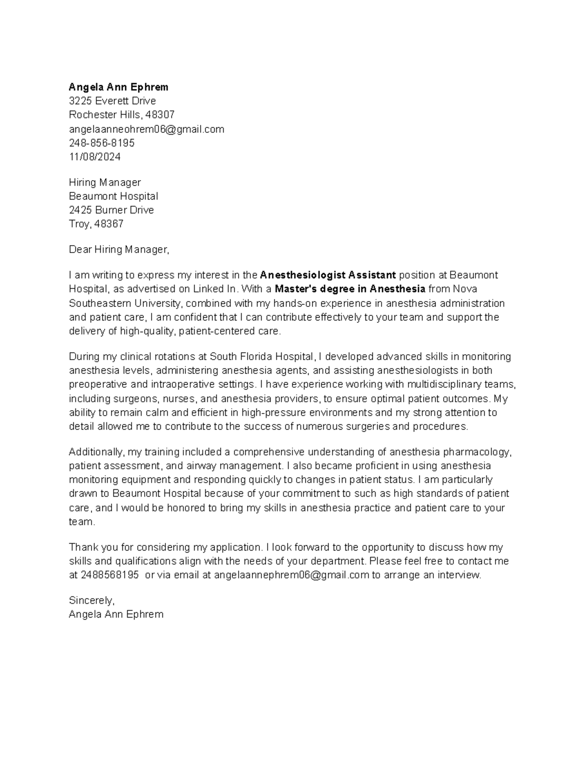 Anesthesiologist Assistant Application - Essay Notes - Studocu