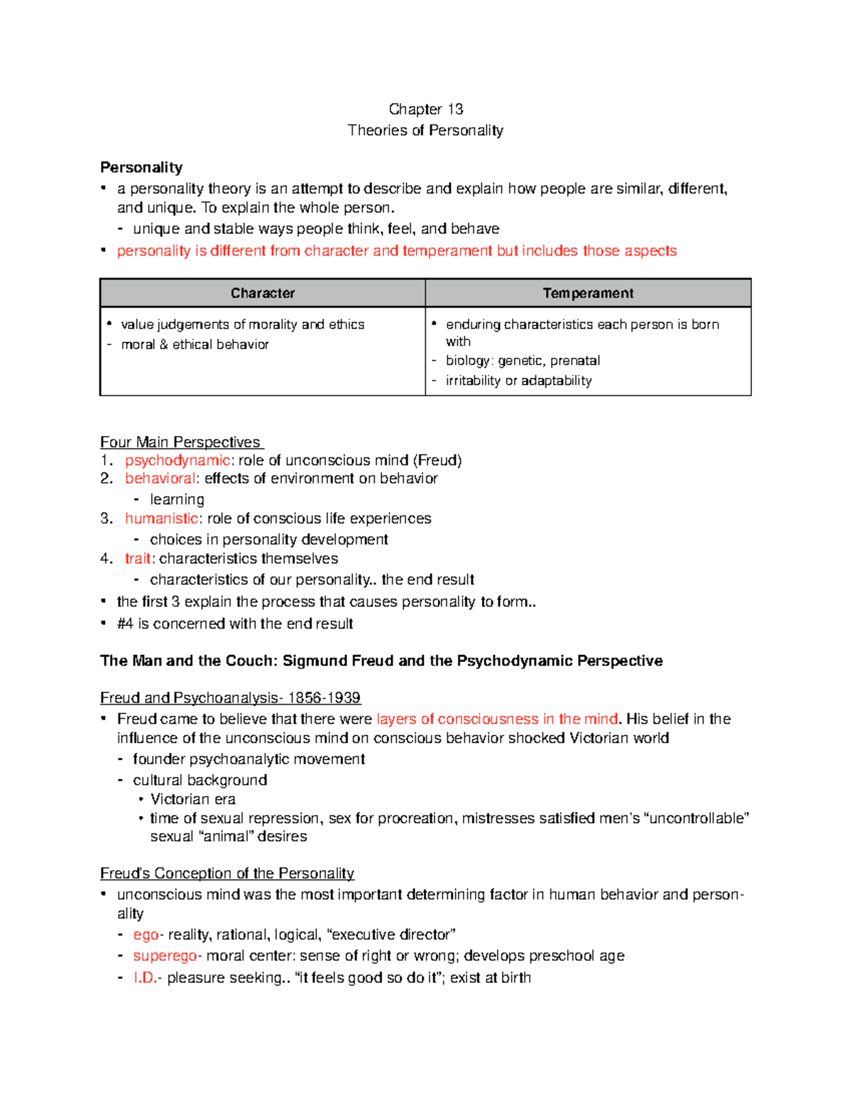 Chapter 13: Overview of Personality Theories and Perspectives - Studocu
