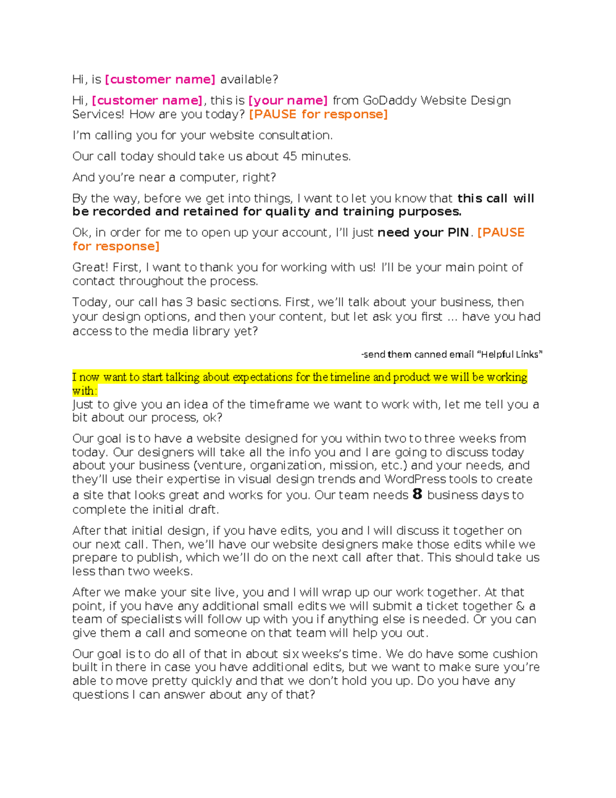 Call Flow Script - Customer Consultation Roleplay Guide - Studocu