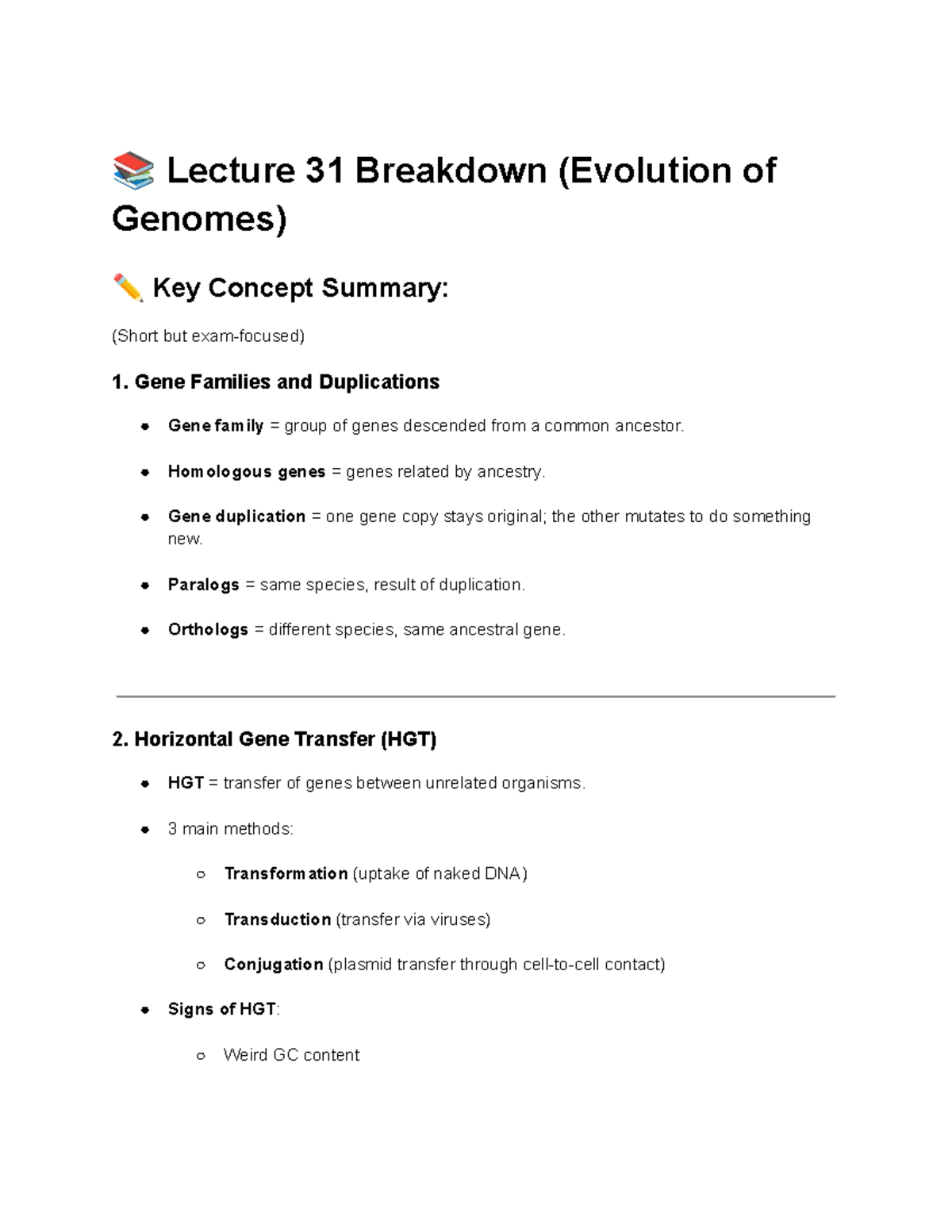 BSC 310 Final Exam Prep: Key Concepts on Genome Evolution and Viruses ...
