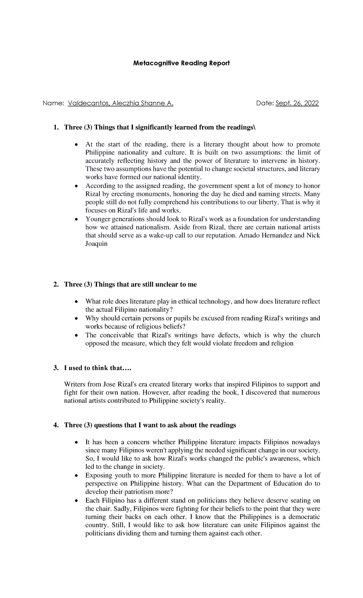 RZL110-MRRM2 - MRR2 - Metacognitive Reading Report Name: Valdecantos ...