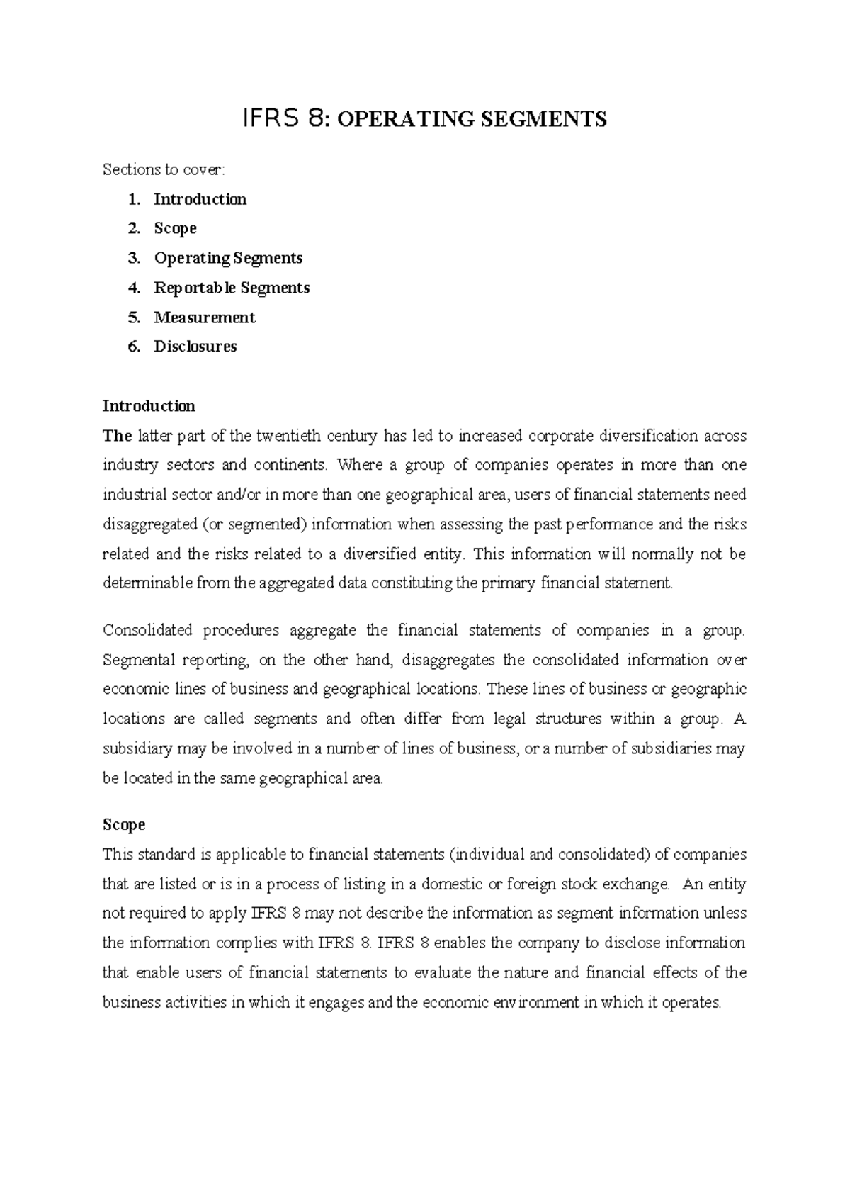 Lecture Notes - IFRS 8: Operating Segments Overview - Studocu