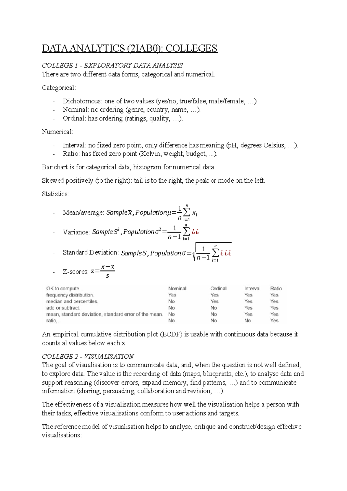 DATA ANALYTICS (2IAB0): COLLEGES - Key Concepts & Notes Summary ...