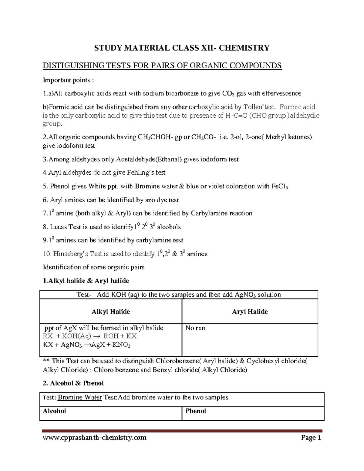 Distinguishing Tests for Organic Compounds in Class XII Chemistry - Studocu