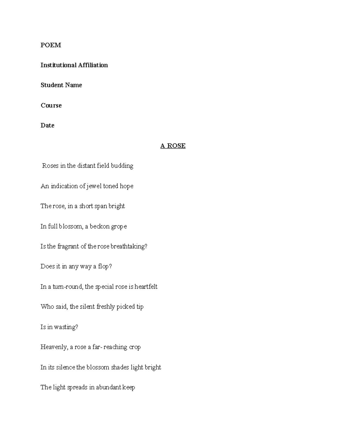POEM Assignment: A ROSE Analysis and Reflection - Studocu