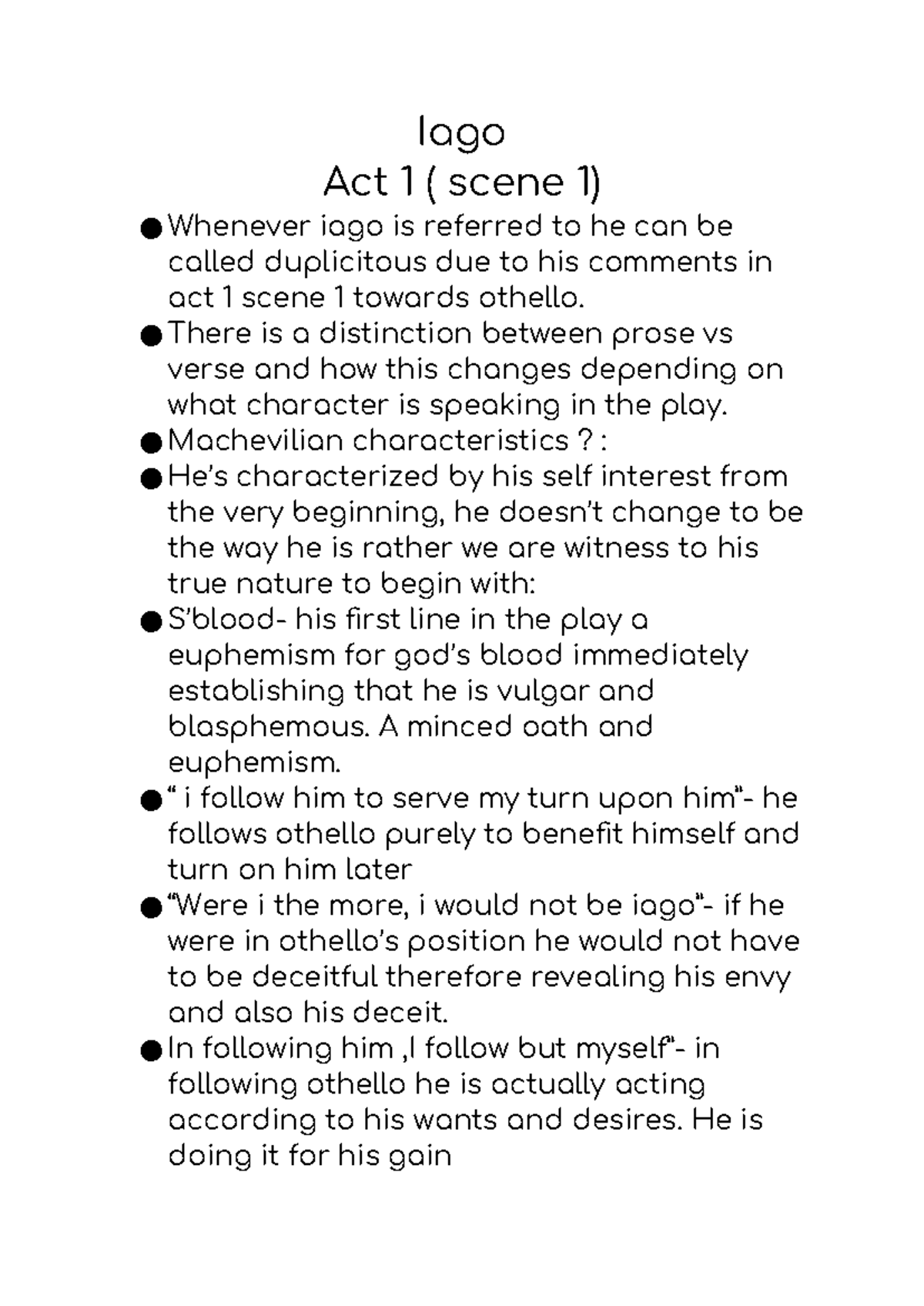 Othello act 1 scene 1 - Iago Act 1 ( scene 1) Whenever iago is referred ...