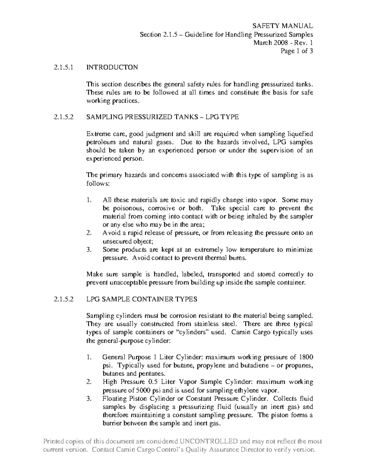 2.1.5 Safety Manual: Guidelines for Handling Pressurized Samples - Studocu