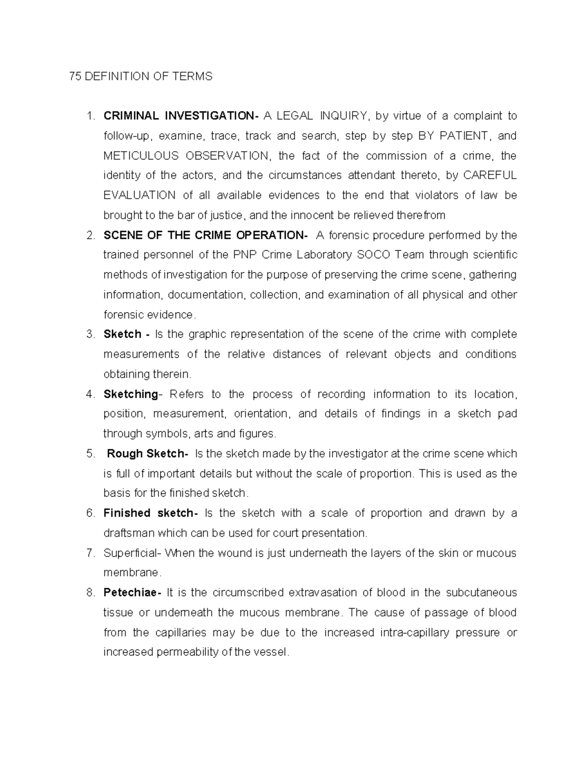 75 Definitions of Terms in Criminal Investigation and Forensics - Studocu