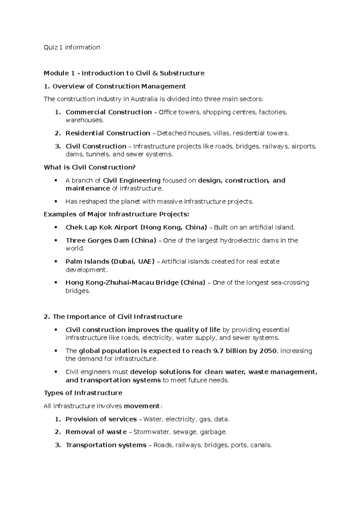 Quiz 1 Information: Introduction to Civil Substructure (CIV101) - Studocu