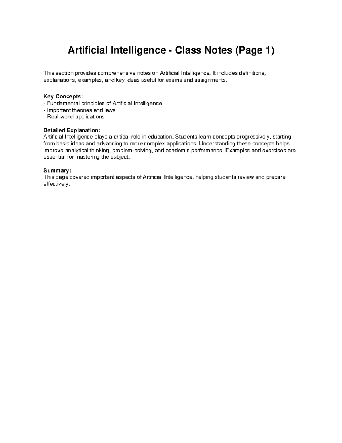 AI Class Notes: Key Concepts & Applications (Page 1) - Studocu