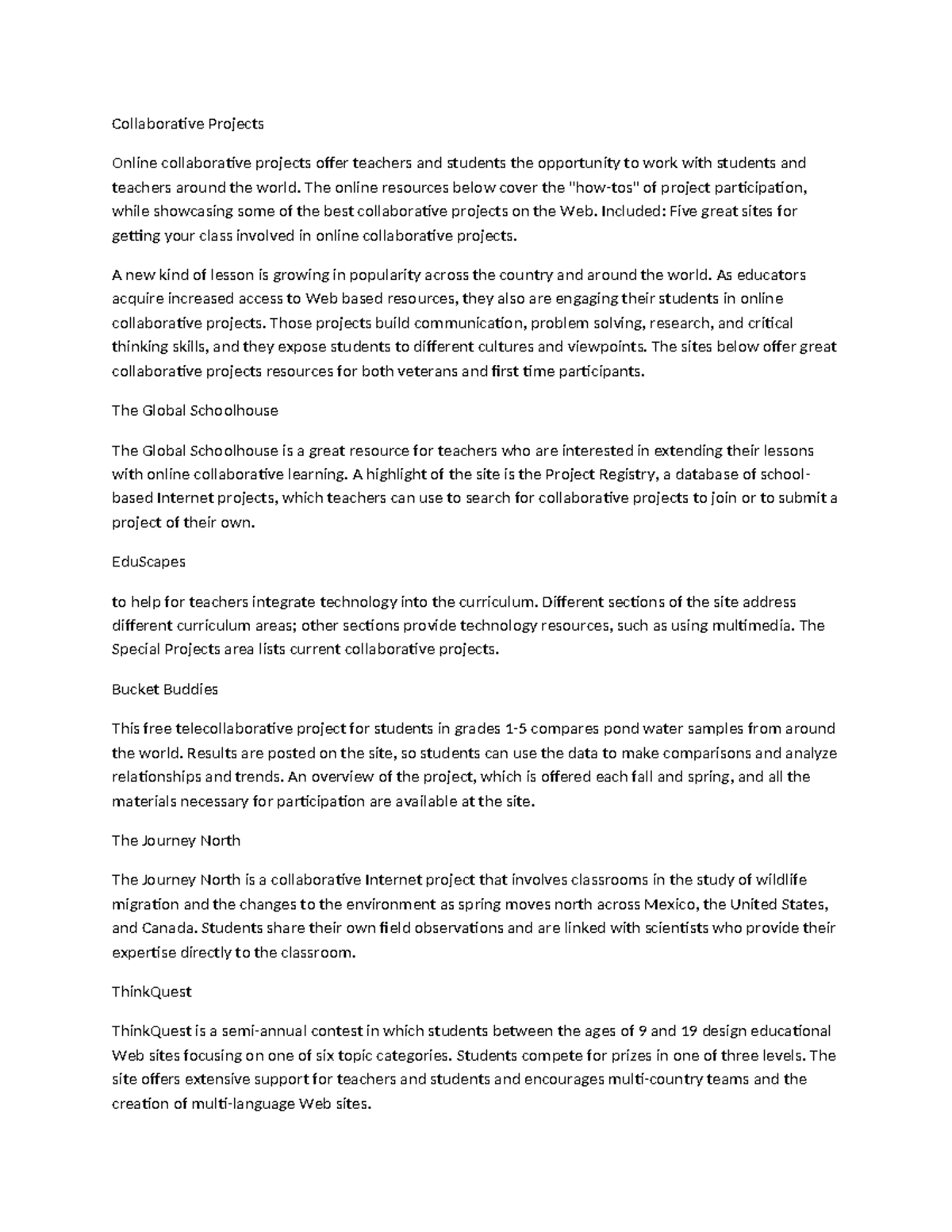 Collaborative Projects: Engaging Students Globally in Learning - Studocu