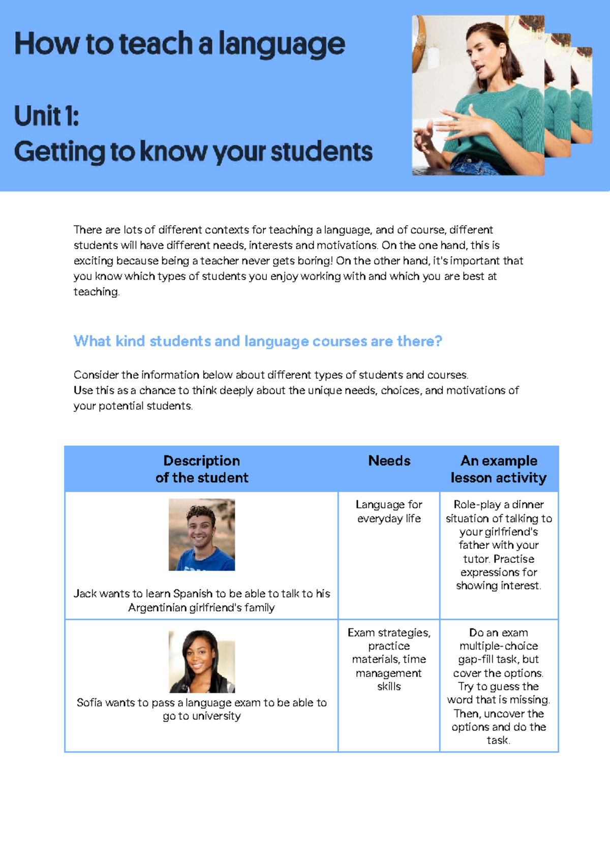Unit 1: Understanding Student Needs in Language Teaching - Studocu